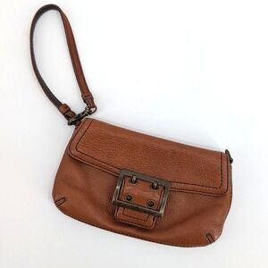 Banana Republic Brown Pebbled Leather Buckle Wristlet Clutch Bag Fall 06